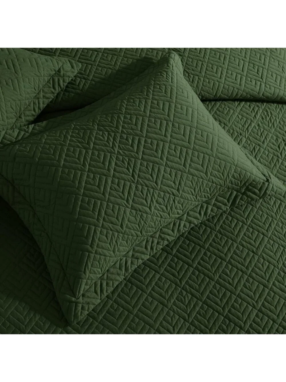 Queen Size Quilt Set - Summer Squares Pattern, Olive Green Bedspread, Cozy